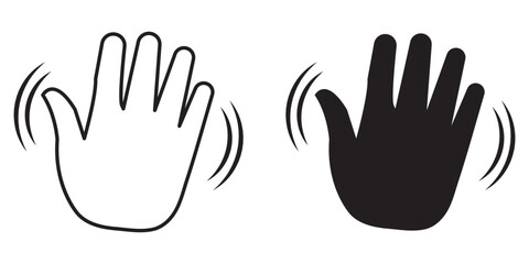 greeting or goodbye. Human waving palm Hand wave icon, motion sensor Waving hi or hello, bye line and flat icons set, editable stroke isolated on white, linear vector outline illustration, symbol logo