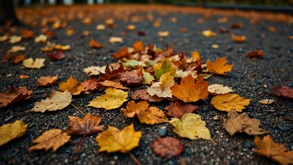 Autumn leaves scattered on the ground.