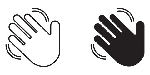 greeting or goodbye. Human waving palm Hand wave icon, motion sensor Waving hi or hello, bye line and flat icons set, editable stroke isolated on white, linear vector outline illustration, symbol logo