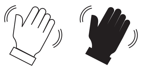 greeting or goodbye. Human waving palm Hand wave icon, motion sensor Waving hi or hello, bye line and flat icons set, editable stroke isolated on white, linear vector outline illustration, symbol logo