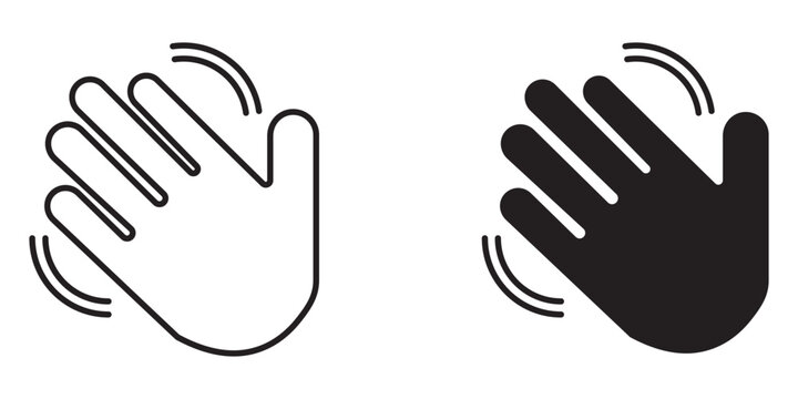 greeting or goodbye. Human waving palm Hand wave icon, motion sensor Waving hi or hello, bye line and flat icons set, editable stroke isolated on white, linear vector outline illustration, symbol logo