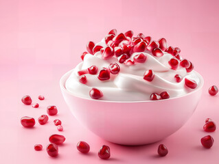 Whipped Dessert with Pomegranate, Pink Bowl Dessert with Pomegranate Seeds