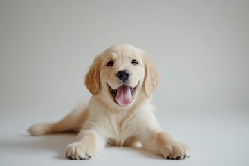 Golden Retriever Puppy Lying on White Background
