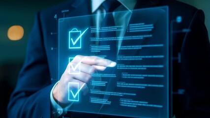 Businessman Interacting with a Virtual Checklist Symbolizing Digital Task Management