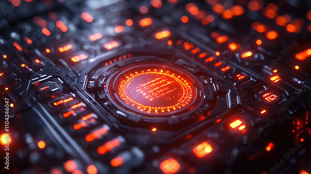 Aufkleber intricate red circuitry glowing in a dark background showcases advanced technology and futuristic de