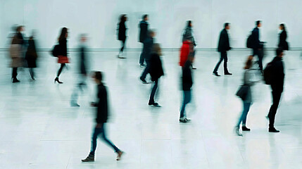 Obraz premium Busy urban scene with diverse people walking indoors