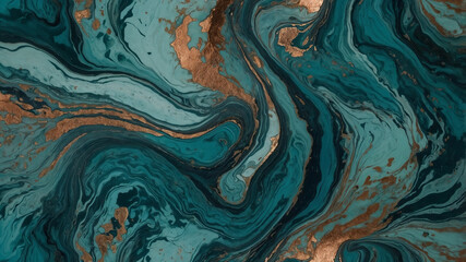 Suminagashi Textur in petrol grün und gold - Hintergrund