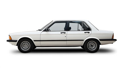 Obraz premium Vintage Old Car from the 1980s, on White Background, Wallpaper, Cover and Screen for Smartphone, PC, Laptop, 9:16 and 16:9 Format