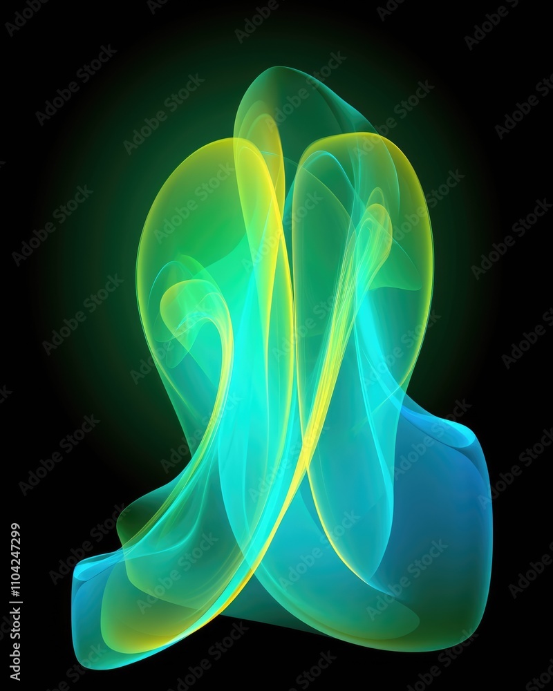 Poster translucent waves of teal and yellow intertwine, creating a stunning visual spectacle. the fluid sha