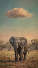 Fototapeta premium Baby elephant on a soft pastel background.