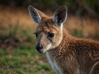 Fototapeta premium Baby kangaroo clinging to its mother's ear for comfort.