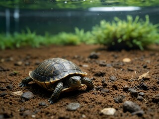 Obraz premium Baby red-eared slider turtle habitat.