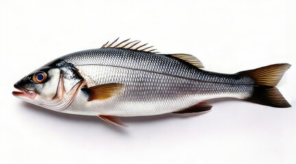 Obraz premium Freshwater Fish in a Detailed Profile View on a White Background Capturing the Intricate Patterns and Features of the Aquatic Species