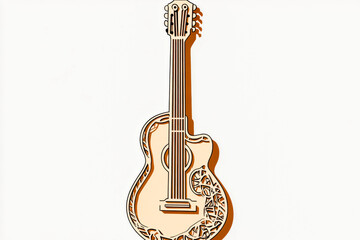 Fototapeta premium Intricate wooden carved guitar design with floral patterns