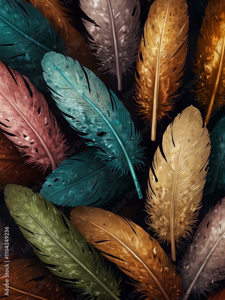 Poster background filled with drifting feathers.
