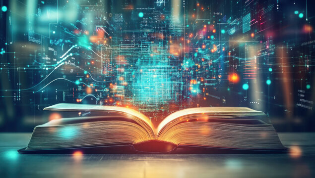 Open book with glowing pages, symbolizing effective learning and education. The image captures the essence of creativity, imagination, and the power of reading to expand horizons.