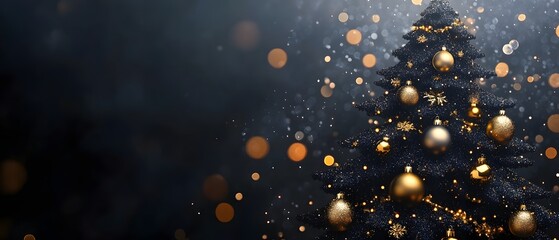 Obraz premium A beautiful top view Christmas present wrapped in gold paper with a blue ribbon, surrounded by festive ornaments and stars on a blue background. Perfect for holiday celebrations and gift-giving ideas