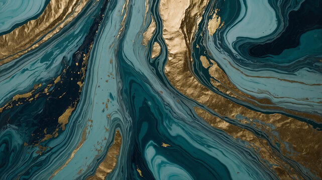 Suminagashi Textur in Petrolgr&uuml;n und Gold - Hintergrund