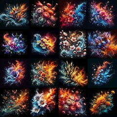 Fototapeta premium Water and file blends of flowers. AI generated illustration