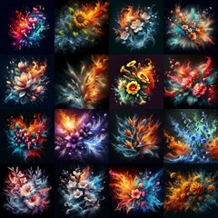 Water and file blends of flowers. AI generated illustration