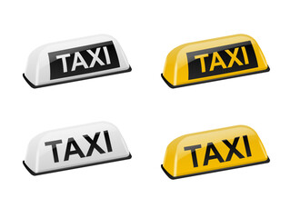 3d Realistic Taxi Car Roof Sign Icon Set Closeup Isolated. Yellow French Taxi Sign Design. Template for Taxi Service. Vector