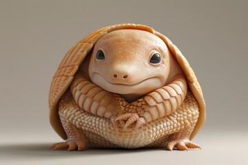 A cute, cartoonish turtle with a smiling face and a smooth, detailed shell.