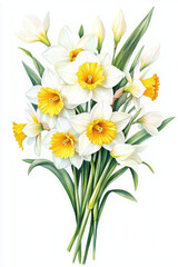 Daffodil field frame or border. watercolor illustration, Perfect for nursery art, simple clipart, single object, white color background. for greeting cards weddings or birthdays.