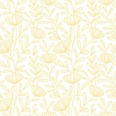 Cute vintage hand drawn summer floral print, seamless repeating vector flower pattern, climbing plants repeat tile design