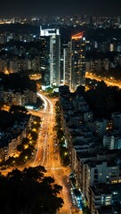 Bangalore cityscape aerial view at night.
