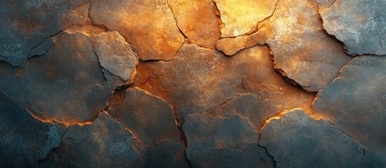 Obraz premium Cracked stone texture with warm, glowing light.