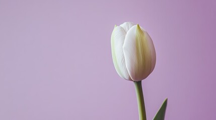 A solitary soft mint green tulip against a muted lavender background, close-up shot, Minimalist style