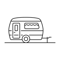 Caravan icon. Motorhome, camper, trailer. Black outline linear silhouette. Editable strokes. Side view. Vector simple flat graphic illustration. Isolated object on white background. Isolate.