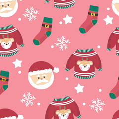 Hand drawn flat christmas seamless pattern design. Cute kawaii style. Suitable for wallpaper, backdrop, wrapping paper, children product, etc