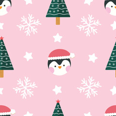 Hand drawn flat christmas seamless pattern design. Cute kawaii style. Suitable for wallpaper, backdrop, wrapping paper, children product, etc
