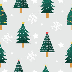 Obraz premium Hand drawn flat christmas seamless pattern design. Cute kawaii style. Suitable for wallpaper, backdrop, wrapping paper, children product, etc