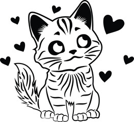 Valentine Cat Outline Silhouette Graphic Design