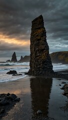 Basalt stacks at Reynisdrangar near Vik, Iceland.