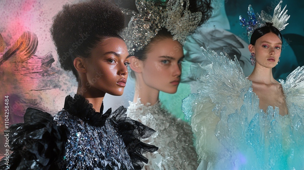 Aufkleber a runway show where models transform into the concepts they represent wearing garments made from sol