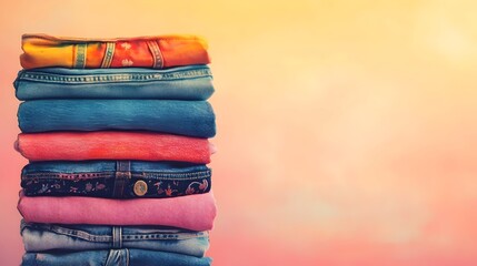A stack of jeans with a pink one on top