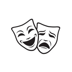 icon of comedy and tragedy theatrical masks isolated on white background