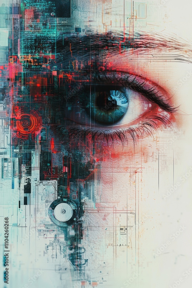 Poster futuristic biometric security concept with digital layers and personal data protection visualization