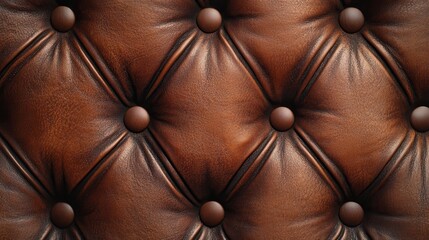 Naklejka premium An elegant tufted leather texture in rich brown tones, characterized by its luxurious finish and soft yet durable surface, creating a warm and inviting aesthetic.