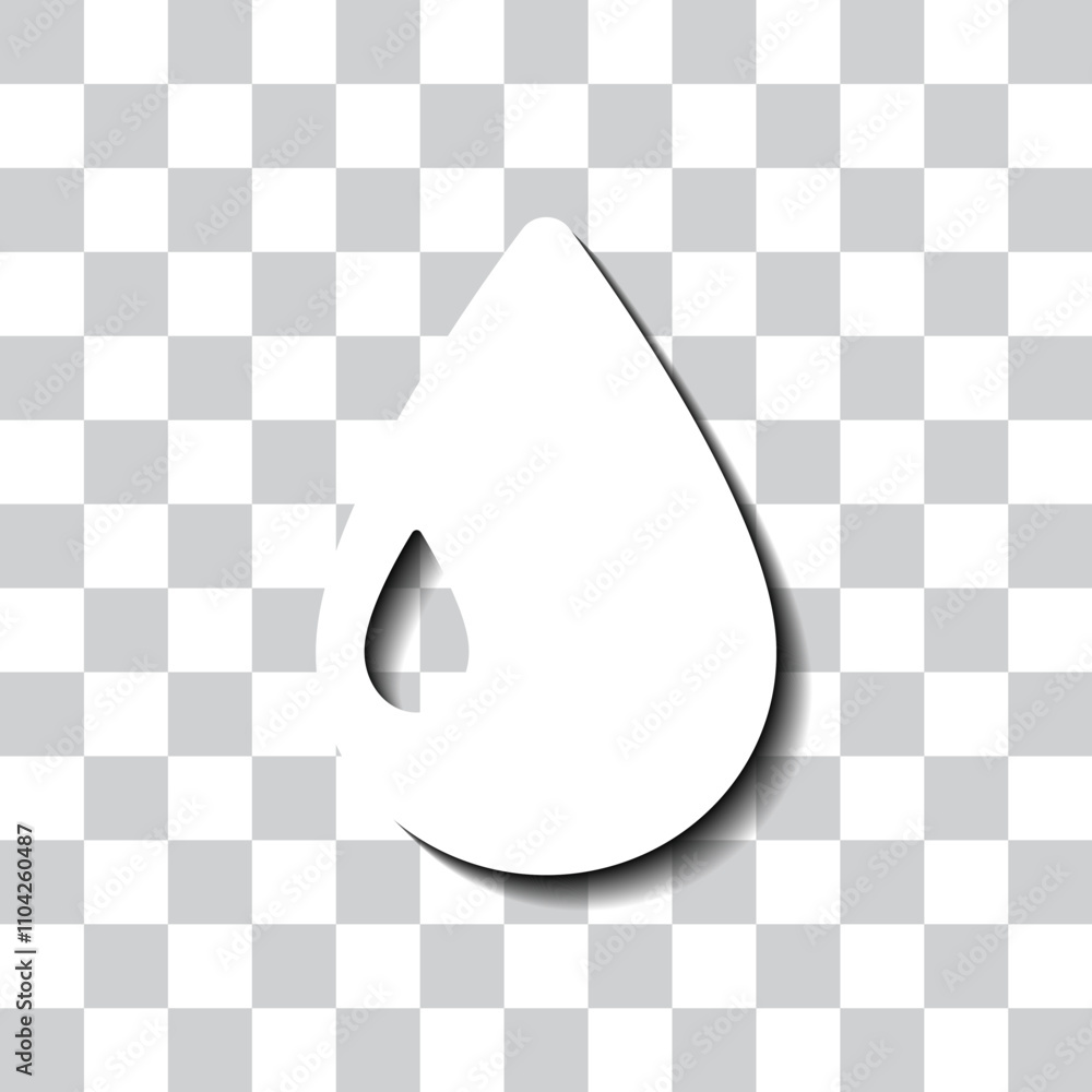 Poster water drop simple vector icon. flat design. white with shadow on transparent grid