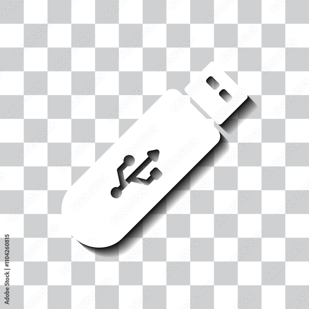 Poster usb flash drive simple icon vector. flat design. white with shadow on transparent grid