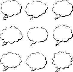 Blank empty speech and thought bubbles line art bundle vector illustration set