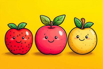 illustration fruits souriants, dessin enfant, dessin color&eacute;, mignon, tout-petits, adorable, joli, kawaii, fun, loisir	
