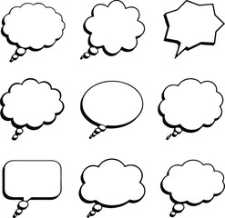 Fototapeta premium Blank empty speech and thought bubbles line art bundle vector illustration set