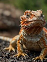 Obraz premium Bearded dragon, a red lizard in nature.
