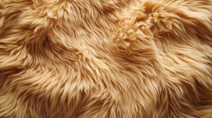 Fototapeta premium A close-up of soft, fluffy golden fur, creating a warm and inviting texture. Waves of hair exhibit a rich, dynamic quality that evokes comfort and coziness.