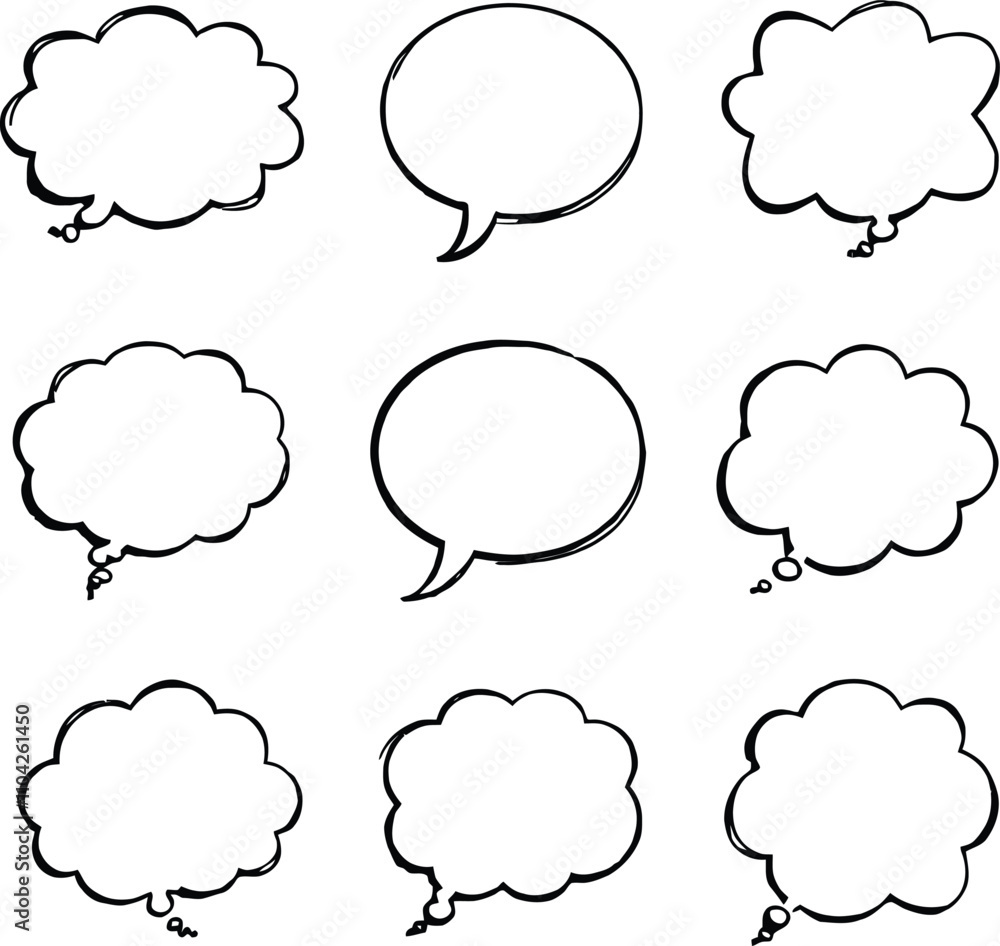Poster blank empty speech and thought bubbles line art bundle vector illustration set